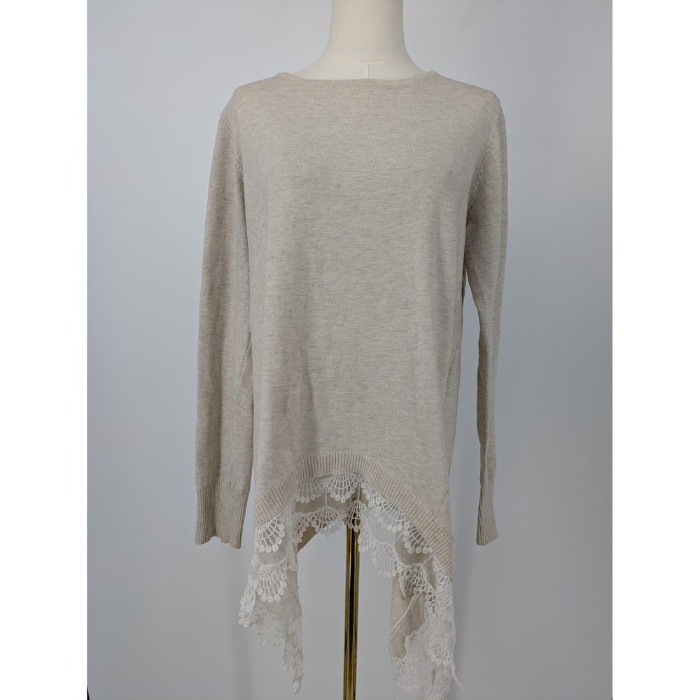 Altar'd State Sweater Womens Large Beige Lace Trim Crochet Knit Boho Cottage Y2K